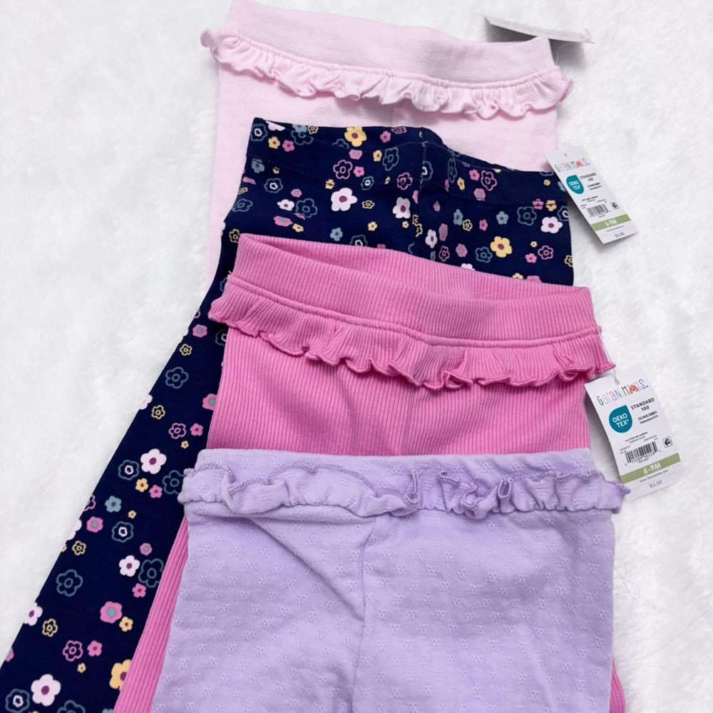 NWT Garanimals Set of Four Ruffle Baby Leggings Pastel and Floral Girl Size 6-9M - Picture 7 of 7